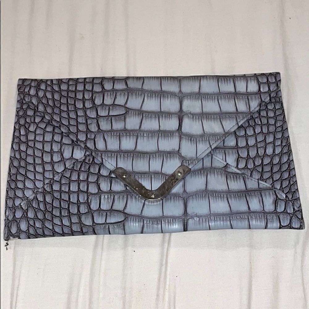 Gray faux crocodile skin clutch